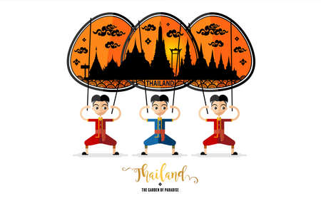 Thailand travel concept The Most Beautiful Places To Visit In Thailand in flat style.のイラスト素材
