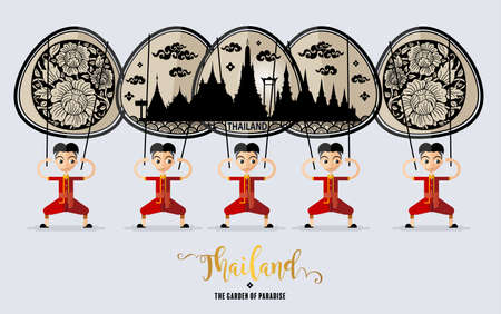 Thailand travel concept The Most Beautiful Places To Visit In Thailand in flat style.のイラスト素材