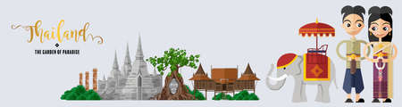 Thailand travel concept The Most Beautiful Places To Visit In Thailand in flat style.のイラスト素材