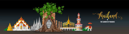 Thailand travel concept The Most Beautiful Places To Visit In Thailand in flat style.のイラスト素材