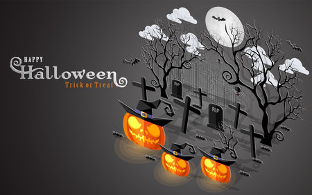 Happy Halloween Sale Poster. Vector illustration in flat design and isometric paper cut pop-up style.のイラスト素材