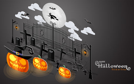 Happy Halloween Sale Poster. Vector illustration in flat design and isometric paper cut pop-up style.のイラスト素材