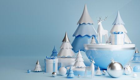 3D render cylinder podium in christmas Santa Claus and christmas tree, gift boxes, ribbon, product, perfume, promotion sale, presentation, cosmetic on background color .の写真素材