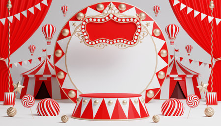 3d Carnival podium with many rides and shops circus tent 3d illustrationの写真素材