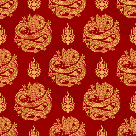 Seamless pattern happy chinese new year 2024 the dragon zodiac sign with asian elements paper cut style on color background. ( Translation : happy new year 2024 year of the dragon )のイラスト素材