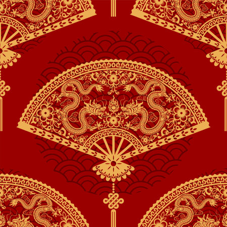 Seamless pattern happy chinese new year 2024 the dragon zodiac sign with asian elements paper cut style on color background. ( Translation : happy new year 2024 year of the dragon )のイラスト素材