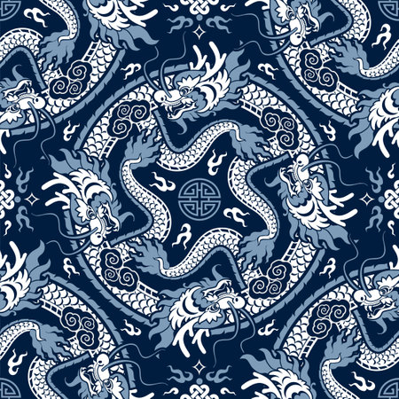 Seamless pattern happy chinese new year 2024 the dragon zodiac sign with asian elements paper cut style on color background. ( Translation : happy new year 2024 year of the dragon )のイラスト素材
