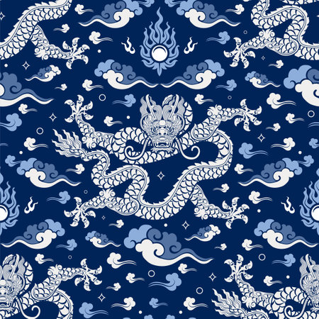 Seamless pattern happy chinese new year 2024 the dragon zodiac sign with asian elements paper cut style on color background. ( Translation : happy new year 2024 year of the dragon )のイラスト素材