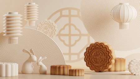 3D rendering for mid autumn festival holiday or chinese new year, chinese festivals with,lanterns,...