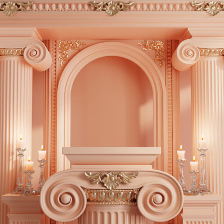 3d rendering illustration with classic luxury roman column for product background with background for branding presentation 3d rendering illustration.の写真素材