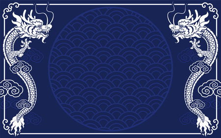 Happy chinese new year 2024 the dragon zodiac sign with asian elements white and blue paper cut style on color background. ( Translation : happy new year 2024 year of the dragonのイラスト素材