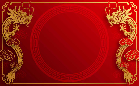 Happy chinese new year 2024 the dragon zodiac sign with asian elements white and blue paper cut style on color background. ( Translation : happy new year 2024 year of the dragonのイラスト素材