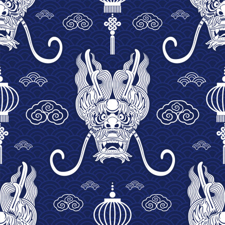 Seamless pattern happy chinese new year 2024 the dragon zodiac sign with asian elements paper cut style on color background. ( Translation : happy new year 2024 year of the dragon )のイラスト素材