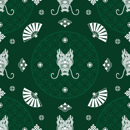 Seamless pattern happy chinese new year 2024 the dragon zodiac sign with asian elements paper cut style on color background. ( Translation : happy new year 2024 year of the dragon )のイラスト素材