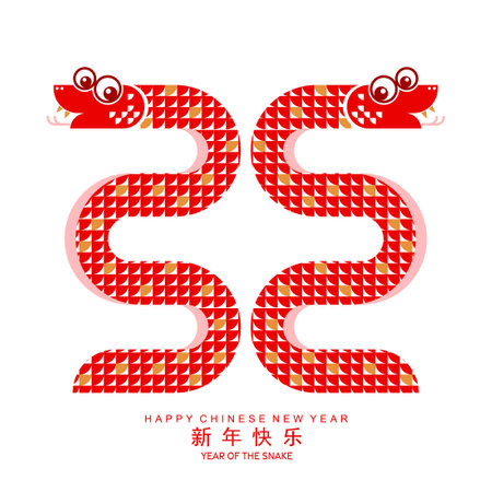 Happy chinese new year 2025 the snake zodiac sign with minimal trendy design elements red paper cut style on color background. ( Translation : happy new year 2025 year of the snake )&#xA;のイラスト素材