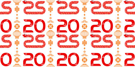 Seamless pattern happy chinese new year 2025 the snake zodiac sign with asian elements paper cut style on color background. ( Translation : happy new year 2024 year of the snake )&#xA;のイラスト素材