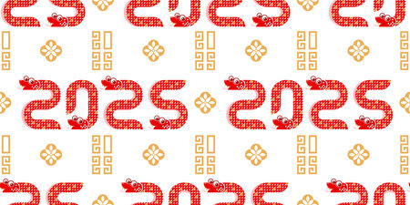 Seamless pattern happy chinese new year 2025 the snake zodiac sign with asian elements paper cut style on color background. ( Translation : happy new year 2024 year of the snake )
のイラスト素材