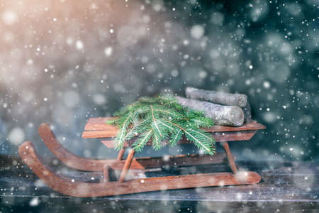 Sledge for Christmas presents. Beautiful idea for christmas decoratoin.の写真素材