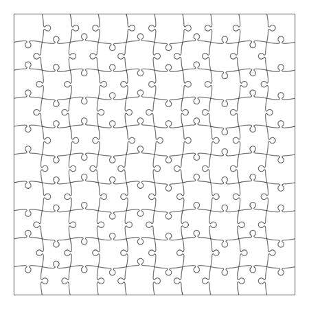 Jigsaw puzzle grid pattern. Puzzle of 100 pieces, 10x10 puzzles with a frame. Vector illustration.のイラスト素材