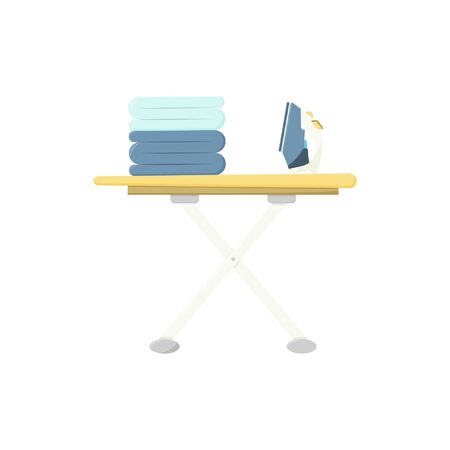 Vector icon. Flat style. Isolated vector illustration on a white background. Ironing board, iron and stack of ironed linen.のイラスト素材