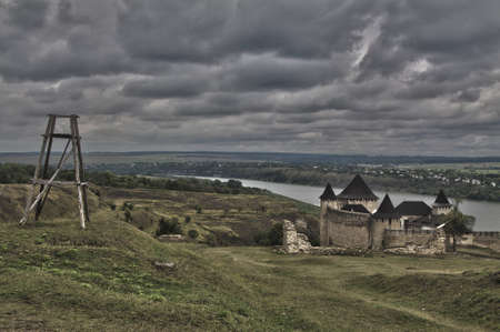 HDR panorama of Khotyn castle and the river Dniesterのeditorial素材