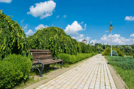 View on the Female St. Panteleimon Monastery in the park Feofania. Kiev, Ukraineの写真素材