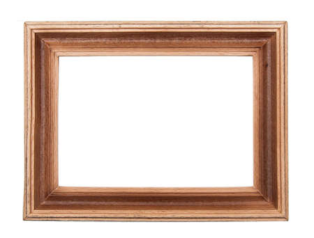 Wooden photo frame isolated on white close-upの写真素材