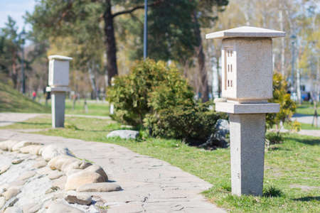 Japanese stone lantern in the parkの写真素材