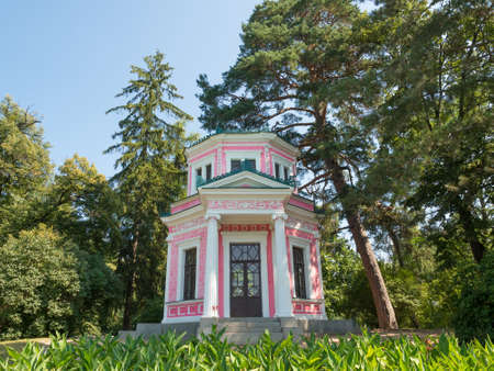 Pink pavilion in the Sofievka park. Uman; Ukraine.の写真素材