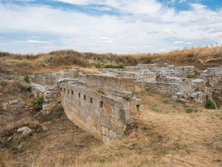 Ancient stone wall of the destroyed town of Olbia on the banks of the Bug estuaryの写真素材