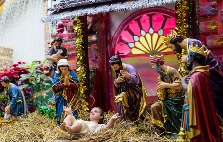 Thailand - DECEMBER 3, Maria. Outdoor nativity scene of life-sized figurines on areaのeditorial素材