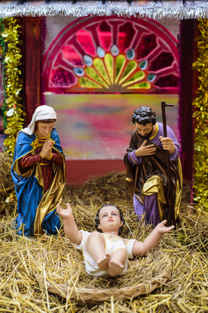 Thailand - DECEMBER 3, Maria. Outdoor nativity scene of life-sized figurines on areaのeditorial素材