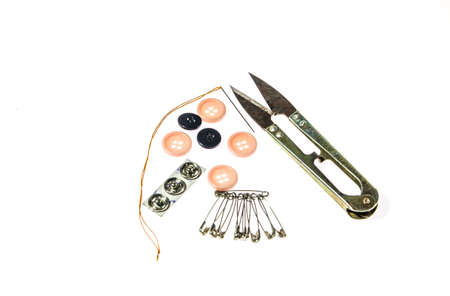 Tools of needlework in white background.の写真素材