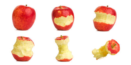 Collection fo fresh apple with bite apple on white background.の写真素材