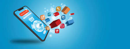 Shopping Online on Website or Mobile Application Marketing and Digital marketing. shop from home. New normal and social distancing. E-commerce, market, and shopping online concept.の写真素材