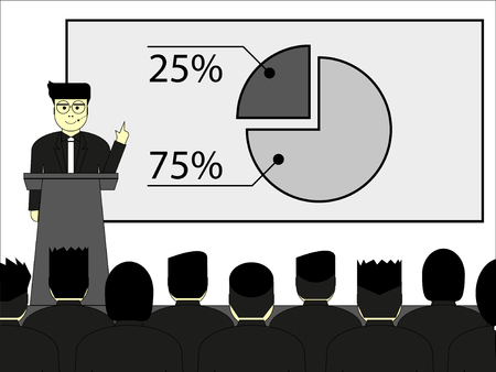 Conference on stage with black suit man.のイラスト素材