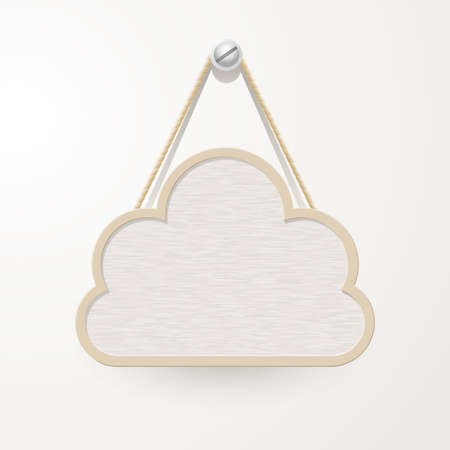 Wooden sign with rope hanging on a nail, cloud design for backgroundのイラスト素材