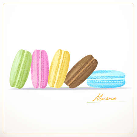 Colorful French Macarons on the white backgroundのイラスト素材