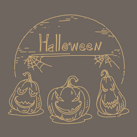 Halloween sketch hand drawn on brown backgroundのイラスト素材