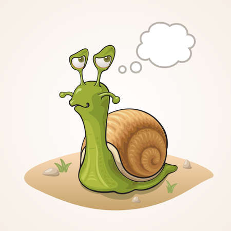 Cute cartoon Snail thinking on the groundのイラスト素材