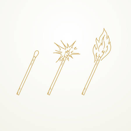 Matches, lighted match and burning match, Sketch hand drawnのイラスト素材