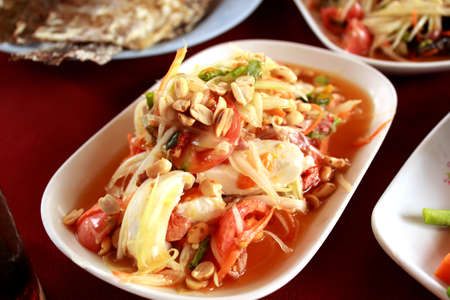 Som Tam in Thailand on a plate and serve の写真素材