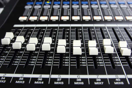 Closeup of audio mixing console  Shallow depth of field  Studioの写真素材