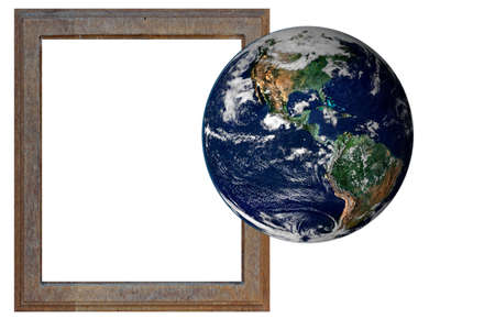 Wood frame and earth  World outside the framework of globalization の写真素材