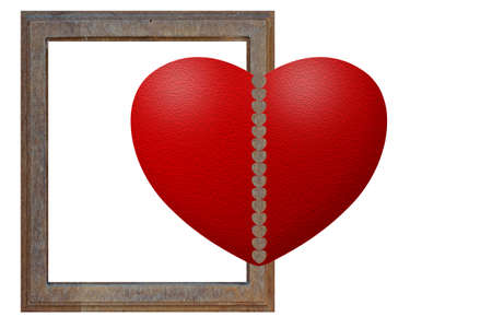 Wood frame with heartの写真素材
