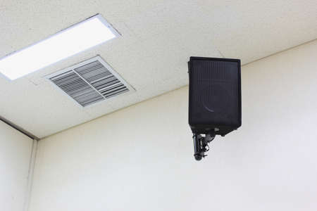 Hanging speaker box in meeting roomの写真素材