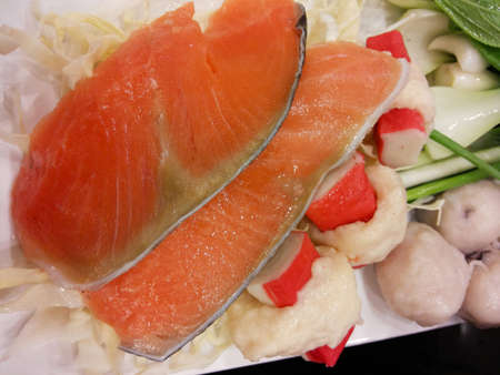 Raw salmon fillet closeの写真素材
