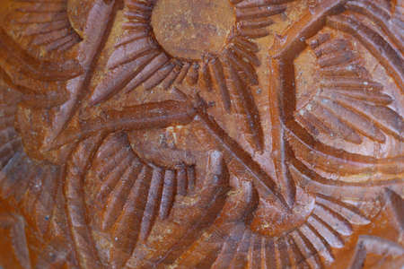 Carved wood wall closeの写真素材