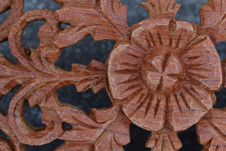 Carved wood wall closeの写真素材