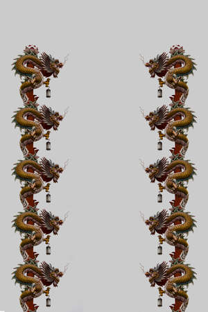 Chinese dragon statue white sky backgroundの写真素材